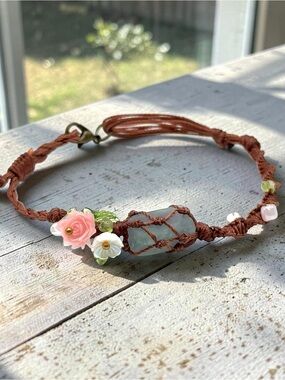 NWT cottagecore coquette aquamarine stone floral bead adjustable bracelet new